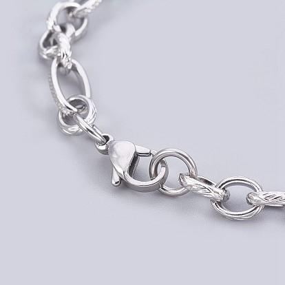 Ion Plating(IP) 304 Stainless Steel Cable Chain Bracelets, with Lobster Claw Clasps