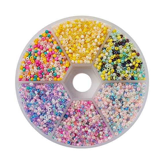 69.6G 6 Style Glass Round Seed Beads, Round Hole, Mixed Style