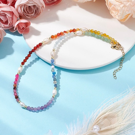 4Мм ожерелья из граненых круглых бусин из окрашенного натурального агата, сердолика, зеленого авантюрина, аквамарина, аметиста и пресноводного жемчуга, ожерелья чакры для женщин