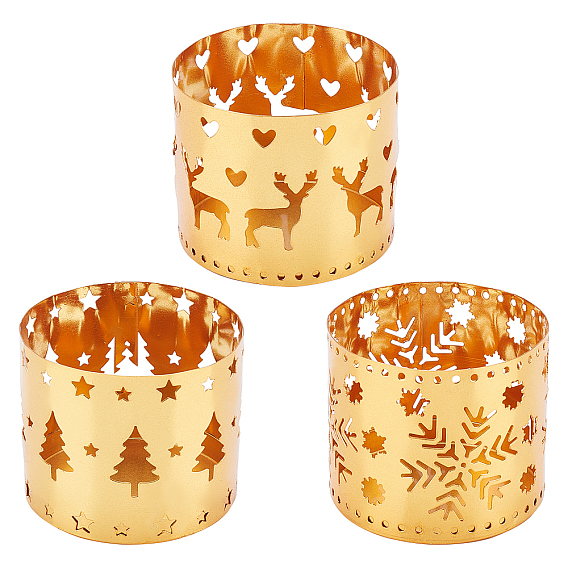PandaHall Elite 3Pcs 3 Style Iron Candle Holder, for Home Decorations, Hollow Column, Golden