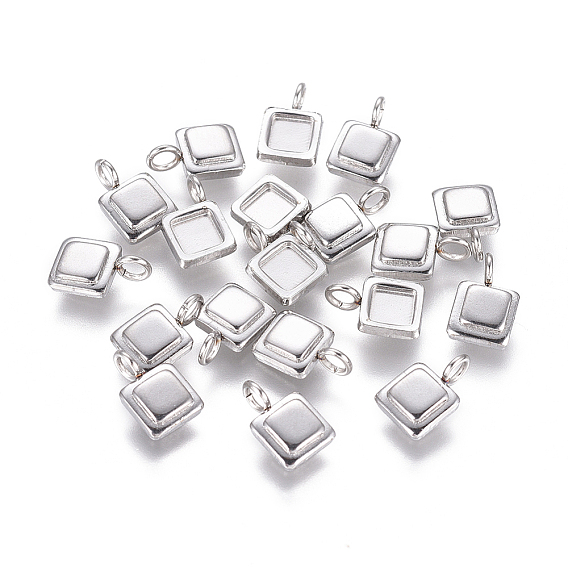 Non-Tarnish 304 Stainless Steel Pendant Cabochon Settings, Square