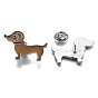 Alloy Brooches, Enamel Pin, with Brass Butterfly Clutches, Dog, Platinum