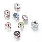 Alloy Rhinestone European Beads, Large Hole Beads, Flat Round, Antique Silver