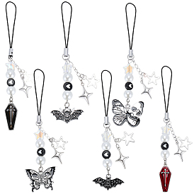 6 шт. 6 стили сплав эмалированные мобильные ремешки, со стеклянным жемчугом и акрилом, платина, разнообразные