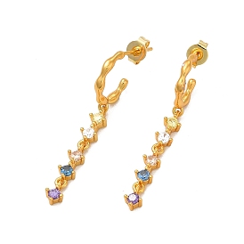 Colorful Cubic Zirconia Tassel Dangle Stud Earrings, Rack Plating Brass Half Hoop Earrings for Women, Cadmium Free & Lead Free