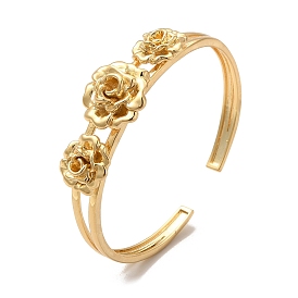 Rack Plating Flower Brass Cuff Bangles for Women, Long-Lasting Plated, Cadmium Free & Lead Free