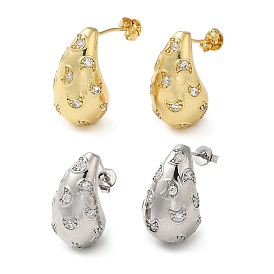 Cubic Zirconia Teardrop with Moon Stud Earrings, Rack Plating Brass Earrings for Women, Lead Free & Cadmium Free