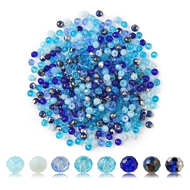 500Pcs Electroplat Opaque Glass Beads, Half Rainbow Plated, Faceted, Rondelle