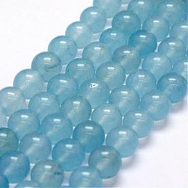 Natural White Jade Imitation Aquamarine Beads Strands, Round, Dyed