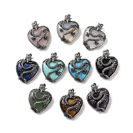 Драгоценный камень подвески, сердце прелести, с реечной обшивкой антикварным серебряным сплавом с выводами дракона
