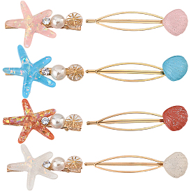 4 сумки 4 цветные заколки-защелки, со смоляной морской звездой и ракушкой