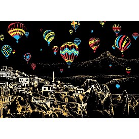 Papier d'art peinture arc-en-ciel à gratter, diy vue nocturne de la ville tableau à gratter, avec du papier cartonné et des bâtons