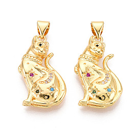 Настоящие 18 k позолоченные латунные подвески с микропаве и кубическим цирконием, без кадмия, без никеля и без свинца, кошка