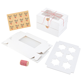 Наборы для упаковки тортов nbeads, включая коробку для торта из крафт-бумаги и благодарственные герметизирующие наклейки и хлопковый шнур, прямоугольные