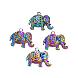 Rainbow Color Alloy Pendant Rhinestone Settings, Cadmium Free & Lead Free, Elephant