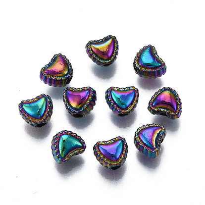 Rack Plating Rainbow Color Alloy Beads, Cadmium Free & Nickel Free & Lead Free, Heart
