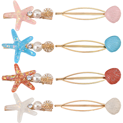 4 сумки 4 цветные заколки-защелки, со смоляной морской звездой и ракушкой
