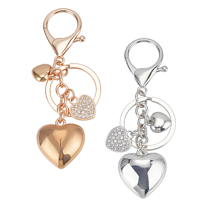 4 шт. 2 брелоки из цветной смолы со стразами, со сплавочной фурнитурой, сердце