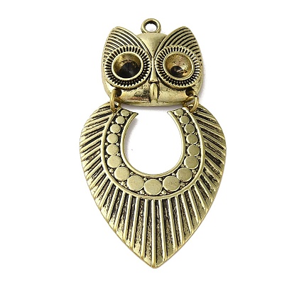 Tibetan Style Alloy Pendant Rhinestone Settings, Cadmium Free & Nickel Free & Lead Free, Owl Charms
