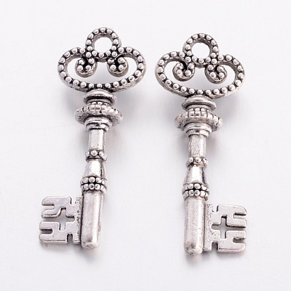 Tibetan Style Pendants, Lead Free and Cadmium Free, Skeleton Key, 32x12x2mm, Hole: 3mm