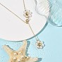 Adjustable Brass Shell Pearl Beaded Flower Pendant Lariat Necklaces, White