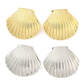 Rack Plating Brass Stud Earrings, Cadmium Free & Lead Free, Long-Lasting Plated, Shell Charms