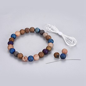 Electroplate Natural Agate Bead Stretch Bracelets, Elastic Fibre Wire, Silicone Cord and Tiger Tail Wire, Packing Box