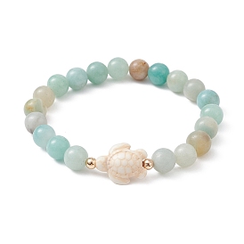 Natural Flower Amazonite Beaded Stretch Bracelet