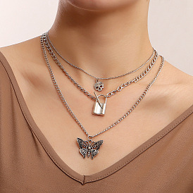 Minimalist Gothic Lock Pendant Butterfly Necklace for Women DIY Fashion Jewelry
