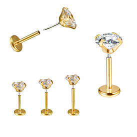 Лабретт-гвоздик из нержавеющей стали с прозрачным кубическим цирконием без резьбы, козелок шпилька, плоская серьга сзади