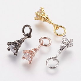 Brass Micro Pave Cubic Zirconia Charms, Eiffel Tower