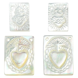 4 шт. 2 стили подвески из натуральной белой перламутровой ракушки, прямоугольник с гравировкой священного сердца