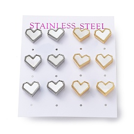 6 Pair 2 Color Heart Natural Shell Stud Earrings, 304 Stainless Steel Earrings