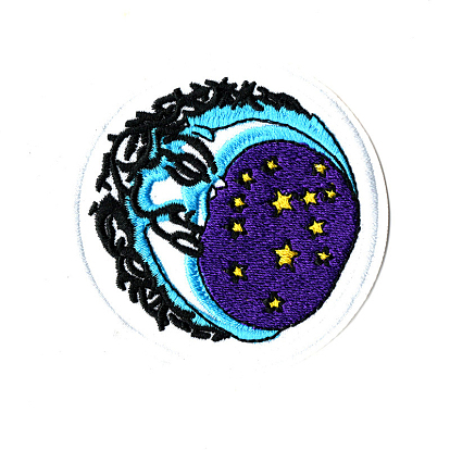 Computerized Embroidery Cloth Iron on/Sew on Patches, Costume Accessories, Appliques, Flat Round with Moon and Star