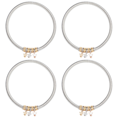 4шт. набор цепочек из железа и круглых браслетов, Браслеты в форме катушки гитарной струны с подвесками в форме звезды ccb