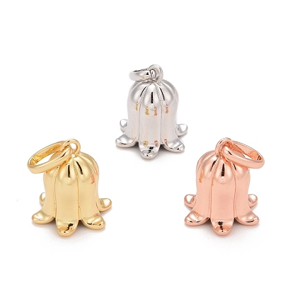 Rack Plating Brass Pendants, with Jump Rings, Long-Lasting Plated, Lead Free & Cadmium Free, Bluebell/Hyacinthoides Flower