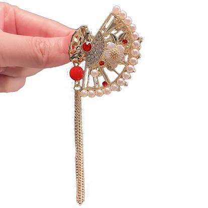 Alloy Claw Hair Clips, with Imitation Pearl, Fan