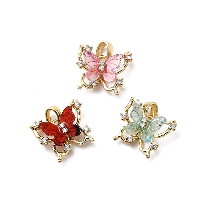 Латунные микро проложить кубического циркония прелести, бабочка, с пластиковым, долговечный, стойки покрытие, без свинца и без кадмия, реальный 18 k позолоченный