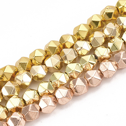 Electroplate Non-magnetic Synthetic Hematite Beads Strands, Star Cut Round Beads, Faceted