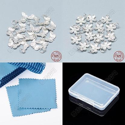 4Stück 2Formen 925Anhänger aus Sterlingsilber, mit 925 Stempel, Biegering und quadratisches silbernes Poliertuch aus Wildleder