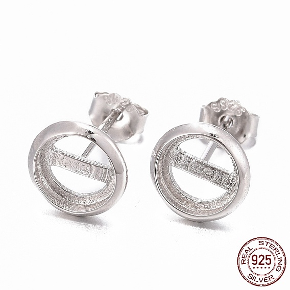 925 Sterling Silver Stud Earring Findings, Flat Round