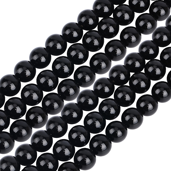 Наборы для изготовления браслетов своими руками, включая нити из натуральных круглых бусин черного оникса и эластичную нить с кристаллами.