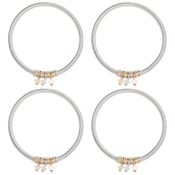 4шт. набор цепочек из железа и круглых браслетов, Браслеты в форме катушки гитарной струны с подвесками в форме звезды ccb