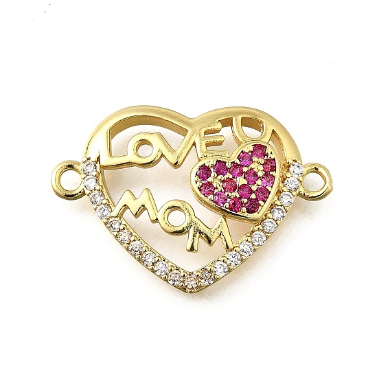 Подвески-коннекторы из латуни с микропаве, прозрачные и ярко-розовые кубические цирконии на день матери, люблю маму сердечные ссылки, стойки покрытие, долговечный, без свинца и без кадмия