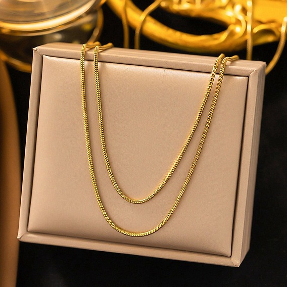 1.5мм 304 ожерелья из нержавеющей стали с круглой цепочкой-змейкой, двухслойные, для женщин и мужчин