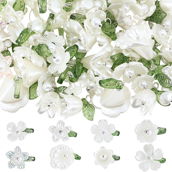 80шт. 8 стили акриловых цветочных подвесок, с латунной фурнитурой 