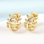 Leaf Brass Micro Pave Cubic Zirconia Hoop Earrings for Women, Rack Plating, Long-Lasting Plated, Cadmium Free & Lead Free, Real 18K Gold Plated