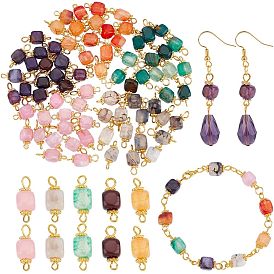 80шт 5 цвет натуральный агат соединительные подвески, с золотой гальванической железной фурнитурой, кубические, окрашенная и подогревом