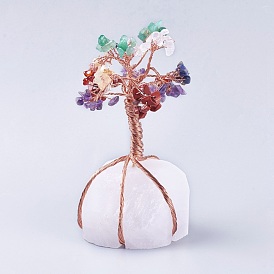 7 Chakra Natural Mixed Gemstone Tree of Life, Natural Quartz Crystal Stone, Base with Brass Wire, for Attract Good Luck, Feng Shui Decor, Healing Stone, Spiritual Gift, Lucky Tree