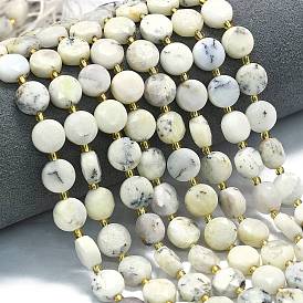 Натуральный белый опал африканские бусы пряди, граненый шестиугольный разрез, плоско-круглые, с бисером